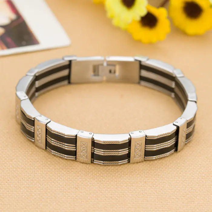 Stylish Men's Silicone and Titanium Steel Bracelet