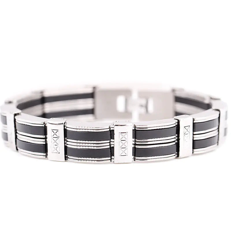Stylish Men's Silicone and Titanium Steel Bracelet
